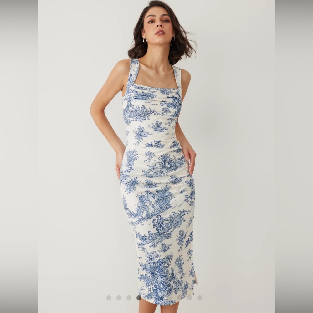 NWT Toile De Jouy ruched split midi dress